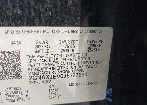 2018 Chevrolet Equinox Lt from USA, damaged, VIN 2GNAXJEV0J6327850